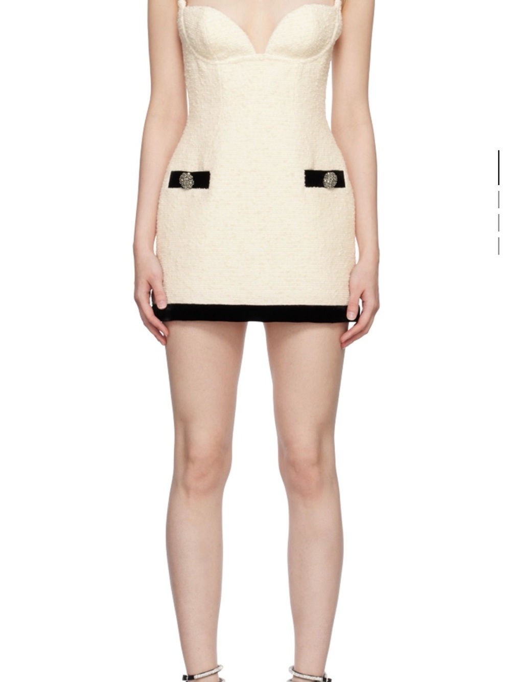 AREA Cream Mini Dress with Black Trim